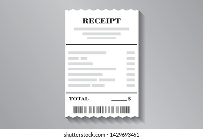 Receipt template in vector with list of services of products, total amount and sample barcode.