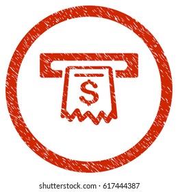 Receipt Terminal grainy textured icon inside circle for overlay watermark stamps. Flat symbol with scratched texture. Circled vector red rubber seal stamp with grunge design.