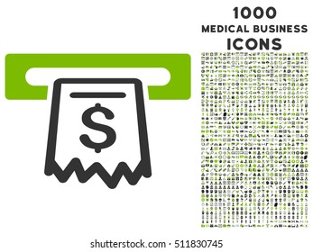 Receipt Terminal vector bicolor icon with 1000 medical business icons. Set style is flat pictograms, eco green and gray colors, white background.