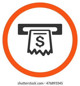 Receipt Terminal vector bicolor rounded icon. Image style is a flat icon symbol inside a circle, orange and gray colors, white background.