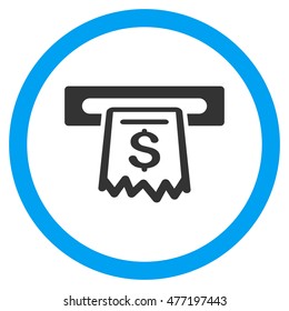 Receipt Terminal vector bicolor rounded icon. Image style is a flat icon symbol inside a circle, blue and gray colors, white background.