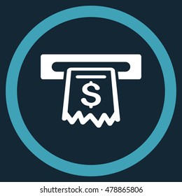 Receipt Terminal vector bicolor rounded icon. Image style is a flat icon symbol inside a circle, blue and white colors, dark blue background.