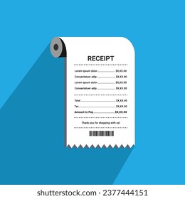 Receipt vector, bill , Invoice, printed copy of bill, clean print receipt with taxes and final amount, seller and buyer receipt