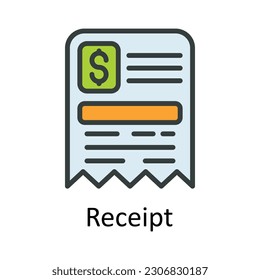 Receipt vector Fill outline Icon Design illustration. Taxes Symbol on White background EPS 10 File