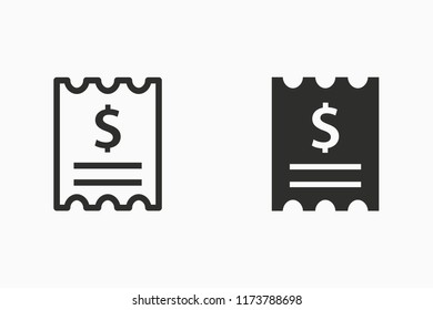 Receipt vector icon. Black illustration isolated on white. Simple pictogram for graphic and web design.