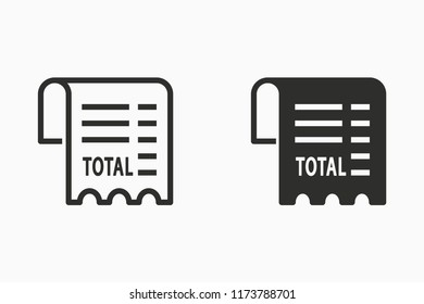 Receipt vector icon. Black illustration isolated on white. Simple pictogram for graphic and web design.