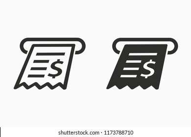 Receipt vector icon. Black illustration isolated on white. Simple pictogram for graphic and web design.