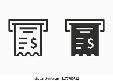 Receipt vector icon. Black illustration isolated on white. Simple pictogram for graphic and web design.
