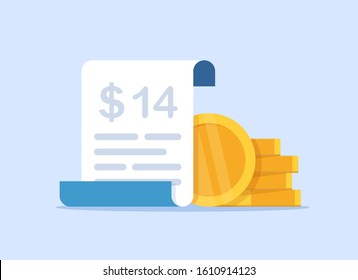 Receipt vector icon in a flat style isolated on a colored background. Concept paper receipts icons