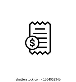 Receipt vector icon in linear, outline style isolated on white background 