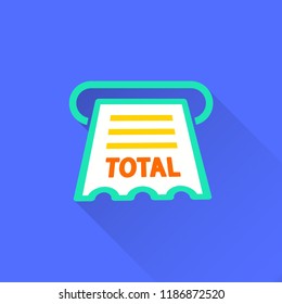 Receipt vector icon with long shadow. Illustration isolated on blue background for graphic and web design.