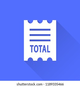 Receipt vector icon with long shadow. Illustration isolated on blue background for graphic and web design.