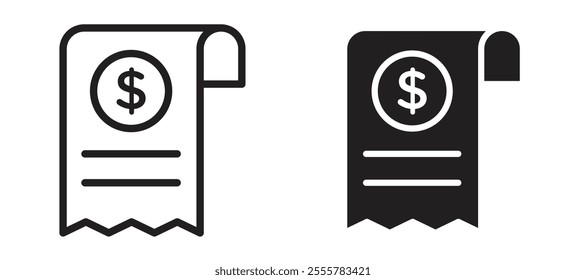 Receipt vector icon set in black color.