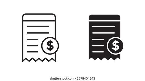 Receipt vector icon set in black color.