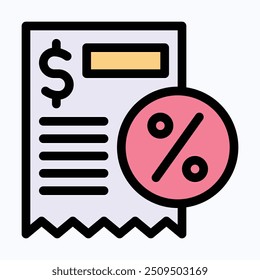 Receipt Vector Icon, Shopping Receipt, Bill Payment Icon. Isolated Lineal Color Vector Icon.