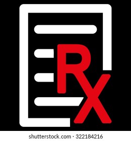 Receipt vector icon. Style is bicolor flat symbol, red and white colors, rounded angles, black background.