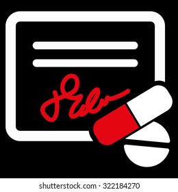 Receipt vector icon. Style is bicolor flat symbol, red and white colors, rounded angles, black background.