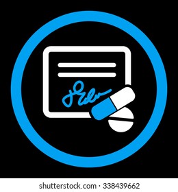 Receipt vector icon. Style is bicolor flat rounded symbol, blue and white colors, rounded angles, black background.