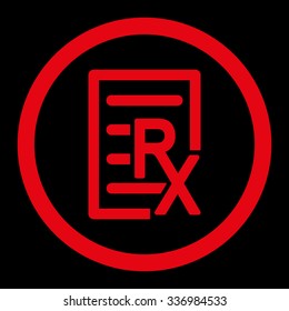 Receipt vector icon. Style is flat rounded symbol, red color, rounded angles, black background.