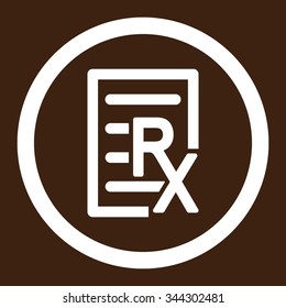 Receipt vector icon. Style is flat rounded symbol, white color, rounded angles, brown background.