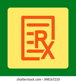 Receipt vector icon. Style is flat rounded square button, orange and yellow colors, green background.
