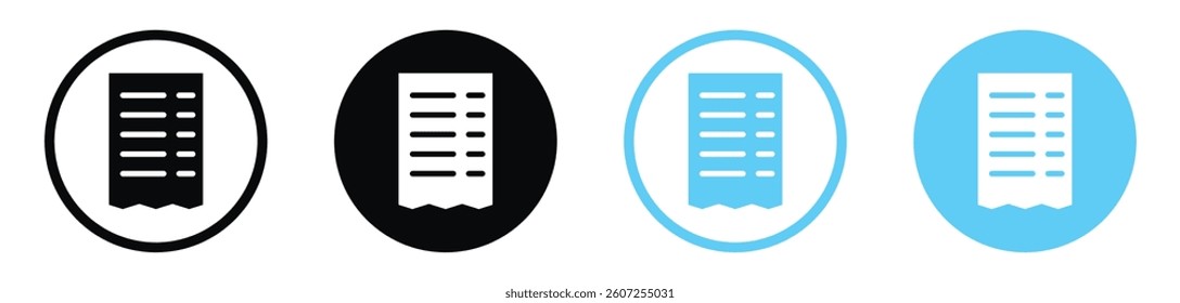 Receipt vector icons in black and blue colors