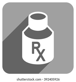 Receipt Vial long shadow vector icon. Style is a flat receipt vial iconic symbol on a gray square background.