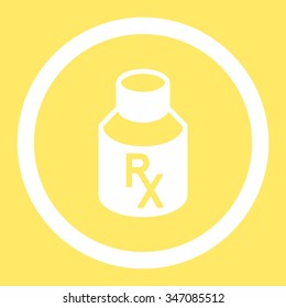 Receipt Vial vector icon. Style is flat rounded symbol, white color, rounded angles, yellow background.