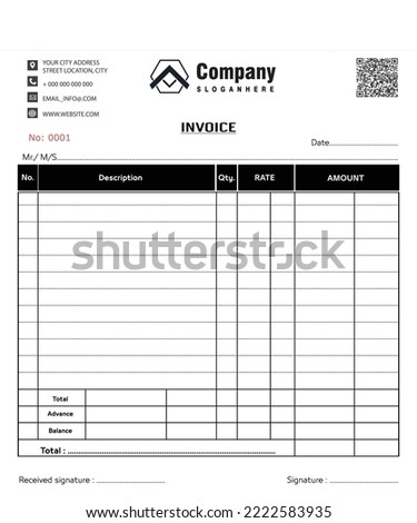 Receipt voucher vector template, NCR bill book, vector template image