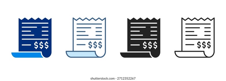 Receipt Wallet Icon Set Various Styles Vector Illustrations With Dollar Currency.