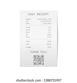 Receipts printed bills. Paper check, sell receipt or bill template
