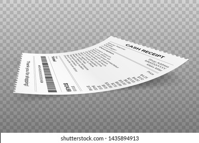 Receipts vector illustration of realistic payment paper bills for cash or credit card transaction. Vector stock illustration.