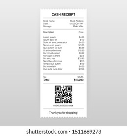 Receipts vector illustration of realistic payment paper bills for cash or credit card transaction. Vector illustration.