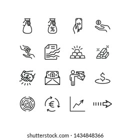 Receivables line icons. Set of line icons. Dollar, email marketer, gold bars. Finance concept. Vector illustration can be used for topics like finance, business, banking