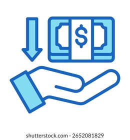 Ilustración vectorial azul del icono de importe de recepción