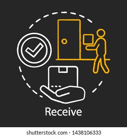 Receive concept chalk icon. Shipping service. Parcel delivery. Online shopping. Digital purchase. Courier service idea. Vector isolated chalkboard illustration