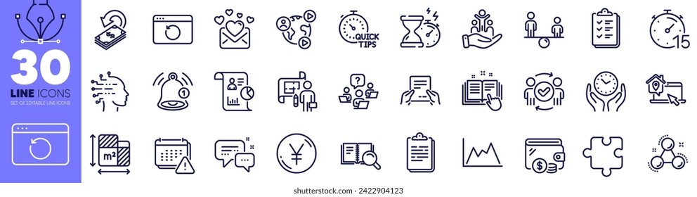 Receive file, Work home and Puzzle line icons pack. Approved teamwork, Love mail, Timer web icon. Inclusion, Diagram, Quick tips pictogram. Chemistry molecule, Reminder, Employees messenger. Vector