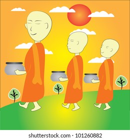 Receive food ,Buddha,Vector