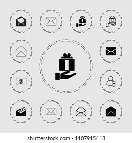 Receive icon. collection of 13 receive filled and outline icons such as letter, gift on hand, envelope, email, man with medal. editable receive icons for web and mobile.