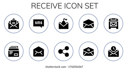 conjunto de iconos de recepción. 10 iconos de recepción rellenados.  Iconos modernos sencillos como: Correo, Sobre, Sms, Correo Electrónico, Compartir