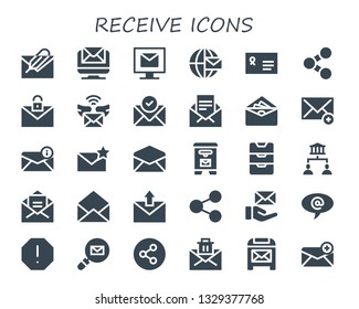 receive icon set. 30 filled receive icons.  Simple modern icons about  - Email, Envelope, Share, Mail, Mail box, Inbox, Sharing, Arroba, Spam