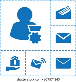 Receive icon. set of 6 receive filled icons such as letter, mail, gift on hand