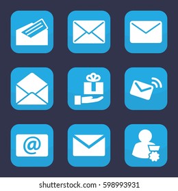 receive icon. Set of 9 filled receive icons such as envelope, email, letter, mail, gift on hand