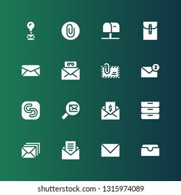 receive icon set. Collection of 16 filled receive icons included Inbox, Email, Inboxes, Mail, Safecopy backup, Envelope, Mailbox, Attach