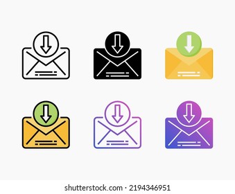 Receive icon set with line, outline, flat, filled, glyph, color, gradient. Editable stroke and pixel perfect. Can be used for digital product, presentation, print design and more.