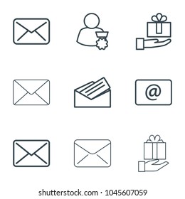 Receive icons. set of 9 editable outline receive icons such as mail, gift on hand, email, letter