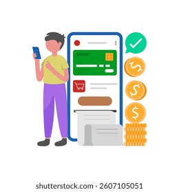 Receive Invoice for Your Purchase Flat Vector Illustration