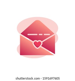 Receive love message flat icon, Envelope with heart vector sign, Open love letter colorful pictogram isolated on white. Symbol, logo illustration. Flat style design