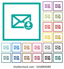 Receive mail flat color icons with quadrant frames on white background