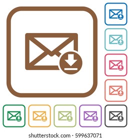 Receive mail simple icons in color rounded square frames on white background
